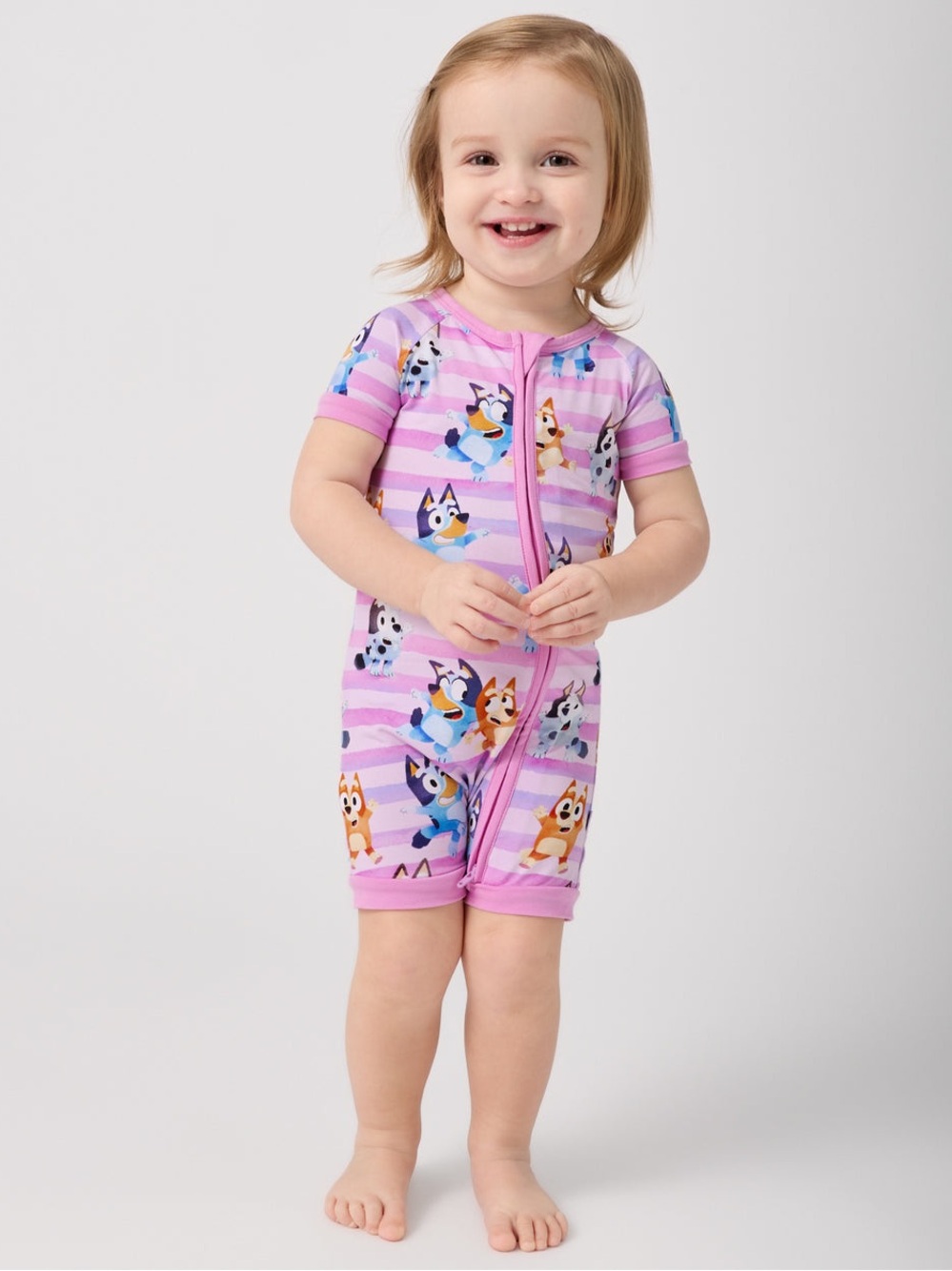 Little Sleepies Bluey Dance All Day Shorty Zippy Pink Stripe 3T NWT
